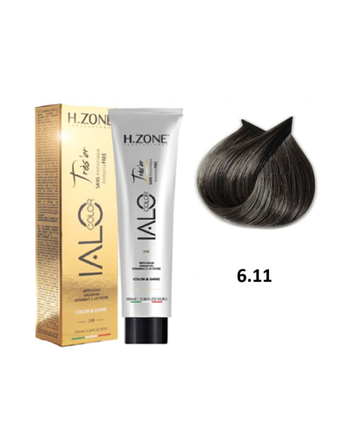 IALO H-ZONE Trés'or Coloration Permanante 6.11 Blond Foncé Cendré Intense Sans Ammoniaque 100ml