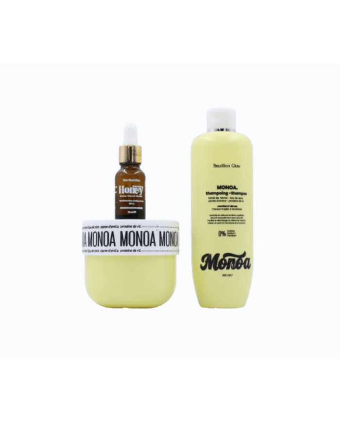 Brazilian Glow Monoa + Sérum Honey – Soin Réparateur pour Cheveux Fragiles & Sensibilisés Brazilian Glow Monoa + Sérum Honey – Soin Réparateur pour Cheveux Fragiles & Sensibilisés