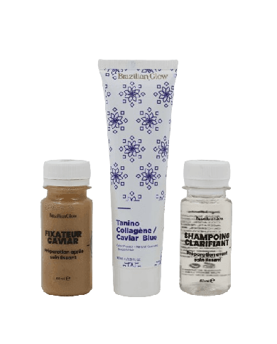 Brazilian Glow Lissage Tanino Collagène Double Caviar Bleu – Soin Lissant Sans Formol Cheveux Méchés et Abîmés