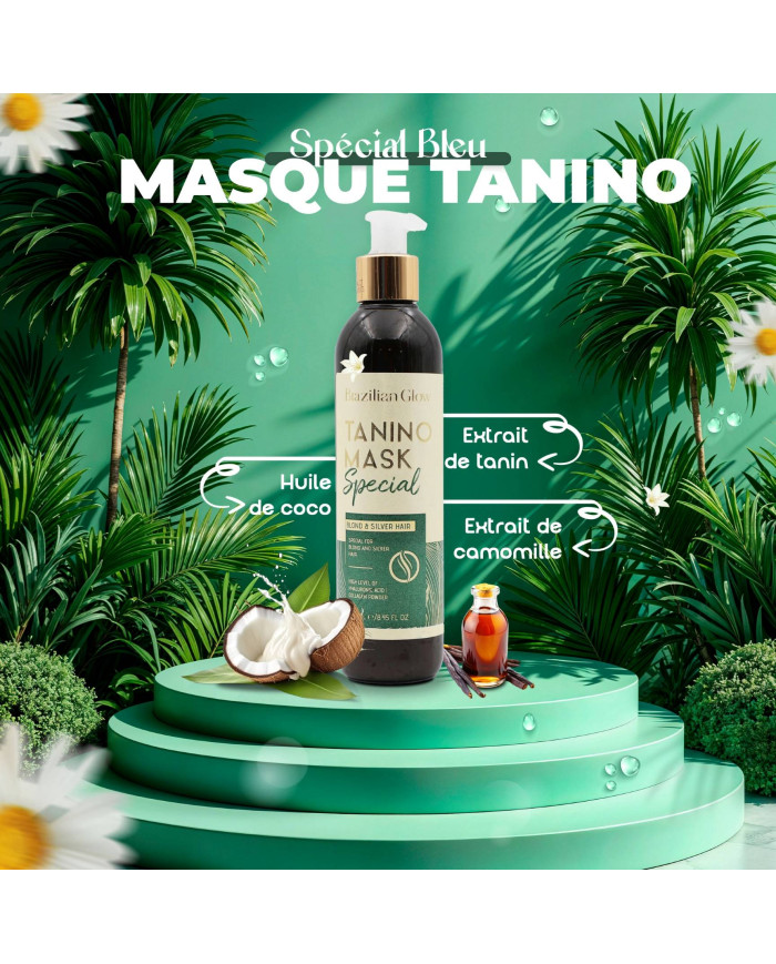 Brazilian Glow Masque Tanino Spécial Bleu – Soin Réparateur Sans Sodium Cheveux Blonds et Décolorés
