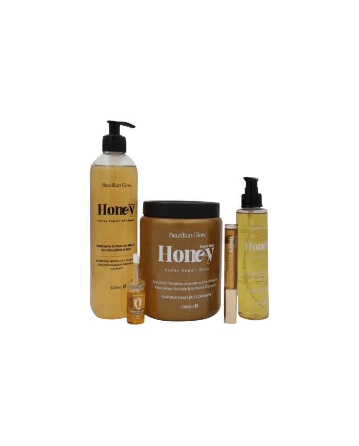 Brazilian Glow Pack Honey – Routine Capillaire Réparatrice au Miel & Collagène Marin Brazilian Glow Pack Honey – Routine Capillaire Réparatrice au Miel & Collagène Marin