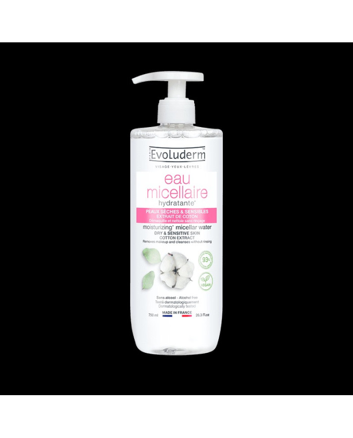 EVOLUDERM Eau Micellaire 750ml – Démaquillage Doux et Hydratant Peaux Sensibles