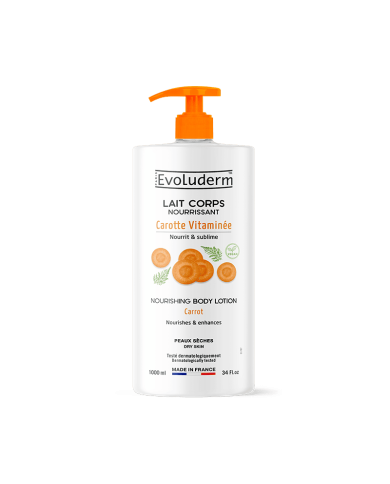 Lait Corps Nourrissant Carotte Vitaminée 1L – EVOLUDERM, Hydratation et Éclat Naturel