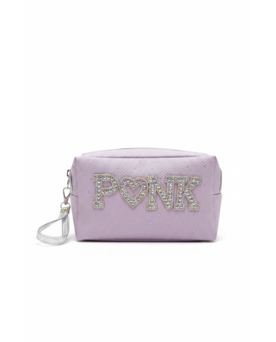 Trousse maquillage carrée strass PINK violet – Pochette rose glamour