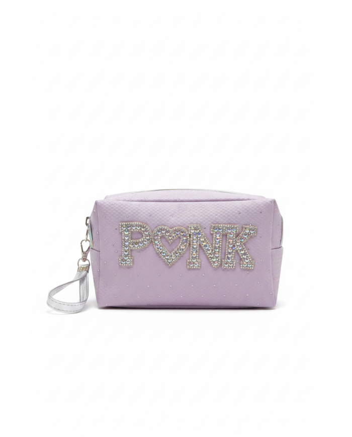 Trousse maquillage carrée strass PINK violet – Pochette rose glamour