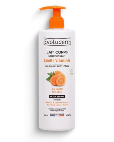 Evoluderm Lait Corps Carotte 500ml – Hydratation & hâle naturel