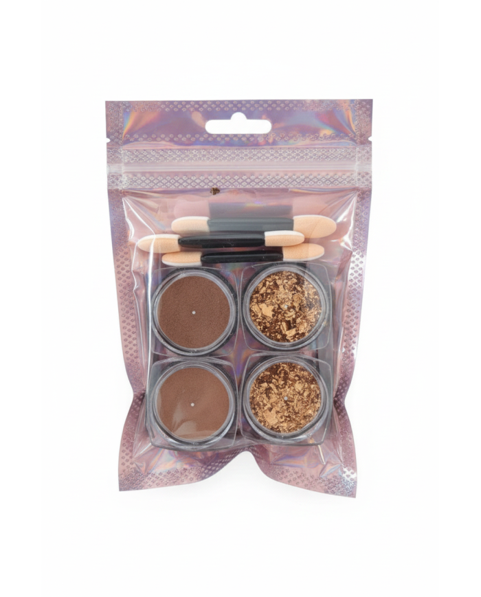 Kit poudres dorées + feuilles d’or pour nail art