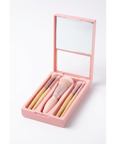 Set 5 Pinceaux Maquillage avec Miroir | Kit Beauté Complet | Cherry Beauty Tunisie