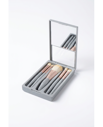Set 5 Pinceaux Maquillage avec Miroir | Kit Beauté Complet | Cherry Beauty Tunisie