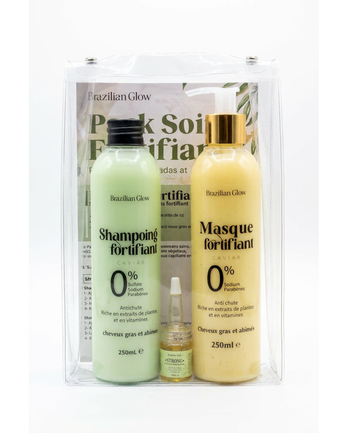 BRAZILIAN GLOW Pack Soin Fortifiant | Shampoing Caviar, Masque & Sérum | Cherry Beauty Tunisie