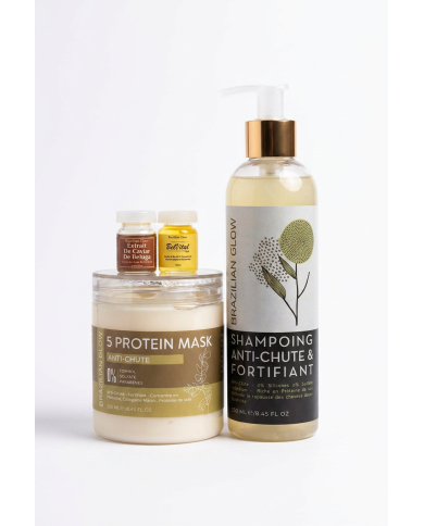 BRAZILIAN GLOW Pack Anti-Chute + Booster | Shampoing Fortifiant & Boosters | Cherry Beauty Tunisie