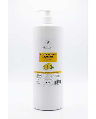 PIVOINE Huile Massage Citron 1L | Huile Corps Parfumée Professionnelle | Cherry Beauty Tunisie