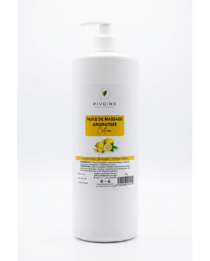 PIVOINE Huile Massage Citron 1L | Huile Corps Parfumée Professionnelle | Cherry Beauty Tunisie