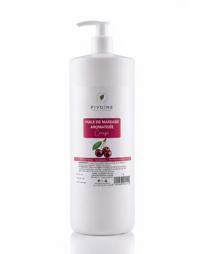 PIVOINE Huile Massage Cerise 1L | Huile Corps Professionnelle | Cherry Beauty Tunisie