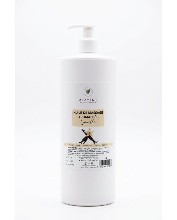 PIVOINE Huile Massage Vanille 1L | Huile Corps Professionnelle | Cherry Beauty Tunisie