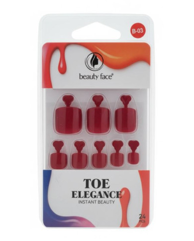 Beauty Face Press On Nails Pied Rouge Bordeaux 24 PCS