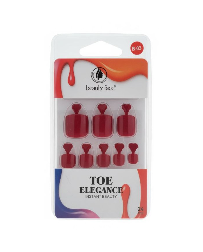 Beauty Face Press On Nails Pied Rouge Bordeaux 24 PCS
