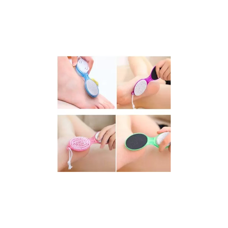 Outil Soins Pieds 4 en 1 : Râpe Pieds, Brosse Ongles, Anti Callosités et Peau morte