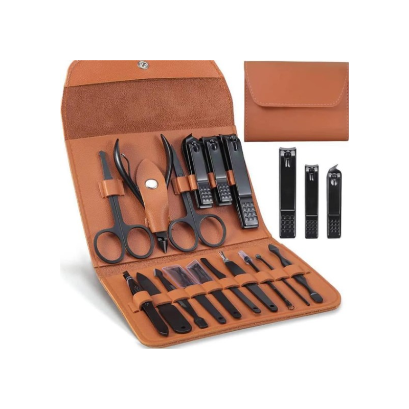 Trousse Soins Onglerie 16 Pièces : Coupe Ongles Cuticules Lime Ciseaux Pousse Cuticules