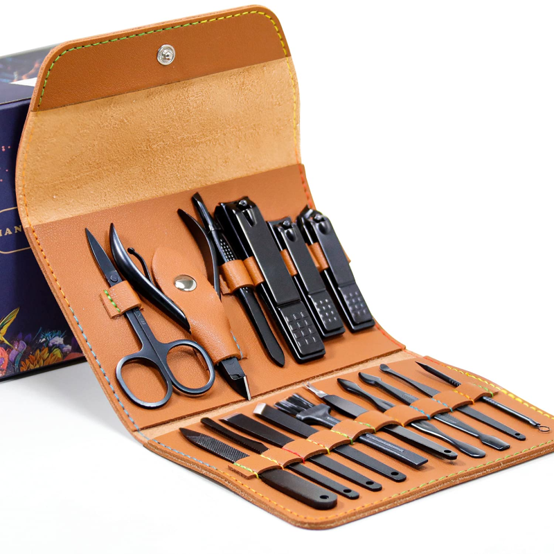 Trousse Soins Onglerie 16 Pièces : Coupe Ongles Cuticules Lime Ciseaux Pousse Cuticules