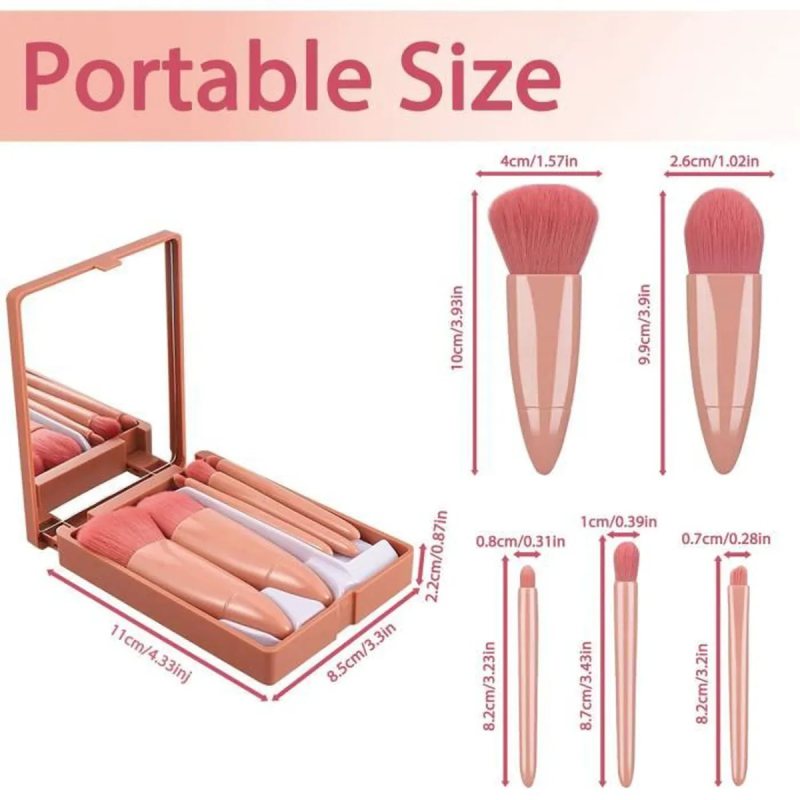 Boîtes 5 Pinceaux Maquillage - Mini Boîte Portable Pinceaux Rose
