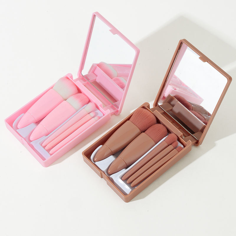 Boîte de 5 Pinceaux Maquillage Miroir Fond de Teint Fard à Paupières