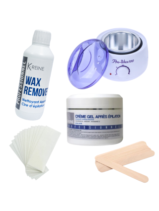 Pack Epilation : Chauffe Cire + Wax Remover + 20 Papiers + 10 Spatules + Gel Crème Après Epilation 250ml