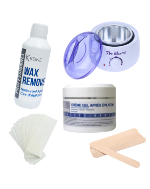 Pack Epilation : Chauffe Cire + Wax Remover + 20 Papiers + 10 Spatules + Gel Crème Après Epilation 250ml