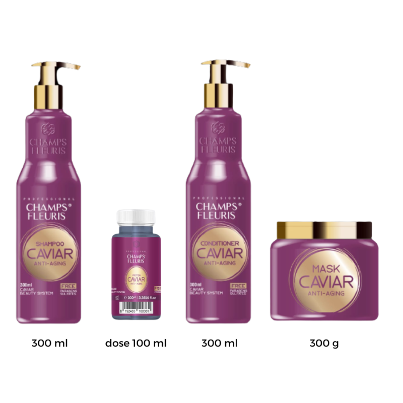 Pack Soins Caviar : Shampoing 300ml + Conditionner 300ml + Masque 300g + Dose Caviar 100ml