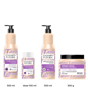 Pack Tanino : Shampoing 300ml + Conditionner 300ml + Masque 300g + Dose 100ml Tanino - Champs Fleuris