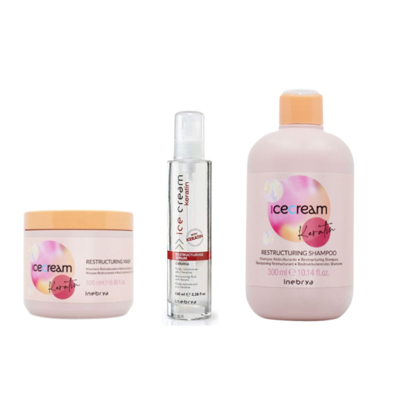 Pack Soins Kératine - INEBRYA Ice Cream - Soins Cheveux Restructurant