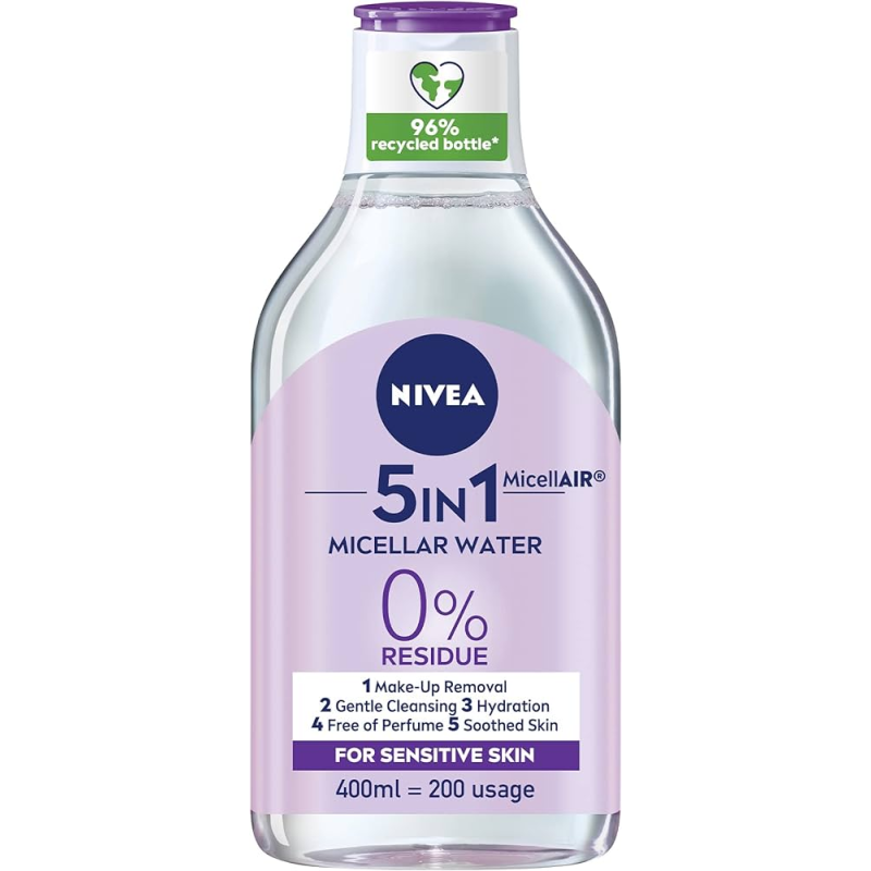 Nivea - Eau Micellaire 5 en 1 400ml - Visage Yeux Lèvres - Peaux Sensibles