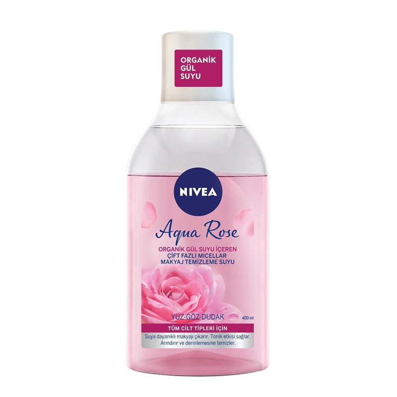 Nivea - Eau Micellaire Biphasée Aqua Rose 400ml - Visage Yeux Lèvres - Tous Types de Peaux