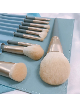 10 Pinceaux Maquillage Bleu + Etui - Accessoires Outils Maquillage