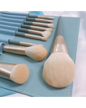 10 Pinceaux Maquillage Bleu + Etui - Accessoires Outils Maquillage