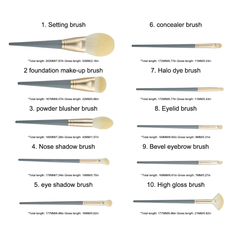 10 Pinceaux Maquillage Bleu + Etui - Accessoires Outils Maquillage