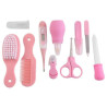 kit-soins-bébé-10-pièces-rose-nouveau-né-nettoyage-toilettage-trousse-biberon-thermoètre-brosse-peigne-coupe-ongles-