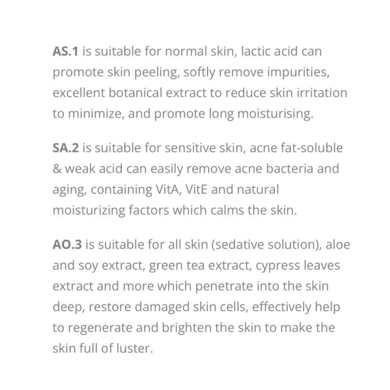Hydrafacial Solutions Liquides (AS1, SA2, AO3) - Soins Professionnel Esthétique