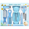 kit-soins-bébé-8-pièces-bleu-nouveau-né-nettoyage-toilettage-trousse-biberon-thermoètre-brosse