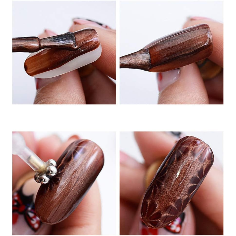 Aimant 3D Cat Eye Double Tête Fleur et Ligne Rayures - Design Onglerie Nail Art