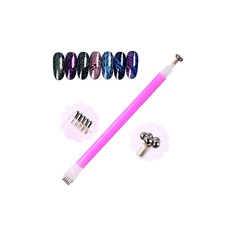 Aimant 3D Cat Eye Double Tête Fleur et Ligne Rayures - Design Onglerie Nail Art