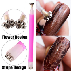 Aimant 3D Cat Eye Double Tête Fleur et Ligne Rayures - Design Onglerie Nail Art