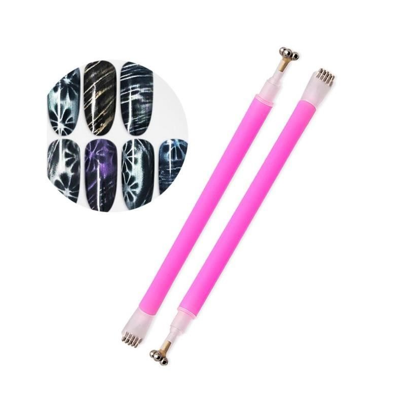 Aimant 3D Cat Eye Double Tête Fleur et Ligne Rayures - Design Onglerie Nail Art