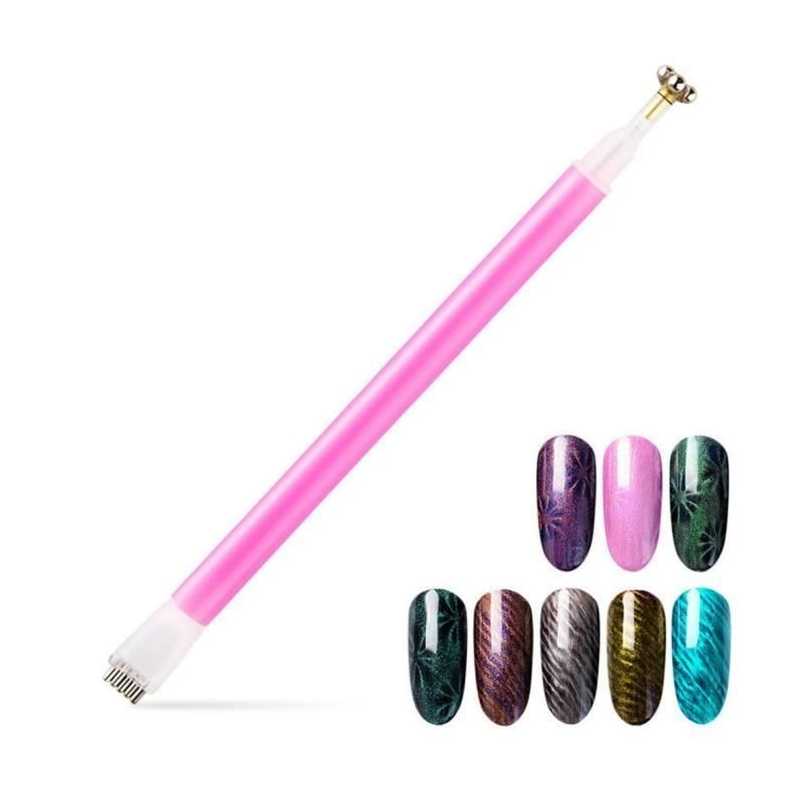 Aimant 3D Cat Eye Double Tête Fleur et Ligne Rayures - Design Onglerie Nail Art