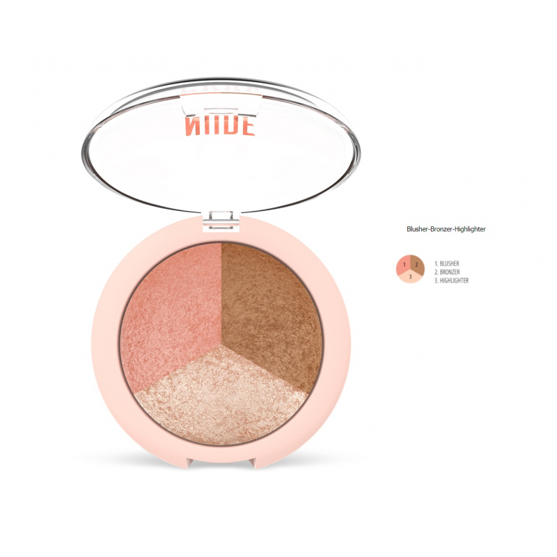 Golden Rose Nude Look Baked Trio Face Powder Blush Highlighter Bronzer