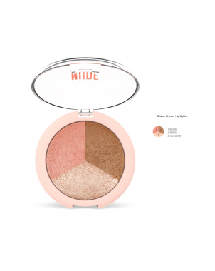 Golden Rose Nude Look Baked Trio Face Powder Blush Highlighter Bronzer