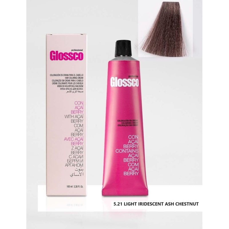 Glossco Teinture 5.21 Chataîn Clair Irisé Cendré Glossco Professionnel Teinture Coloration Cheveux