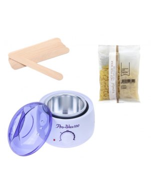 Chauffe Cire Pro Wax 100 + 100g Cire + 10 Spatules en Bois : Pack Epilation