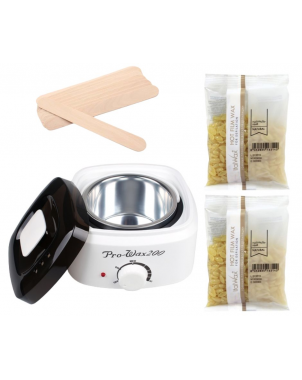 Chauffe Cire Pro Wax 200 + 200g Cire + 15 Spatules en Bois : Pack Epilation