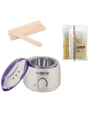 Chauffe Cire V-Benz + 100g Cire + 10 Spatules en Bois : Pack Epilation